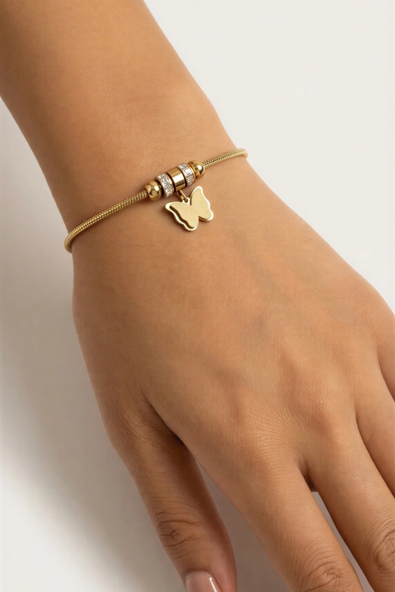 Kelebek Model Gold Altın Kaplama Çelik Bileklik