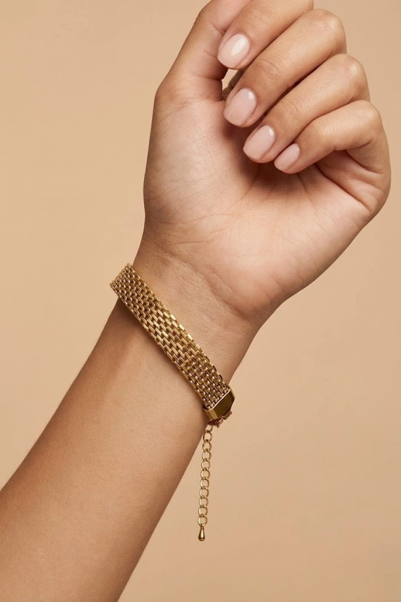 Hasır Geçme Model Gold Altın Kaplama Çelik Bileklik