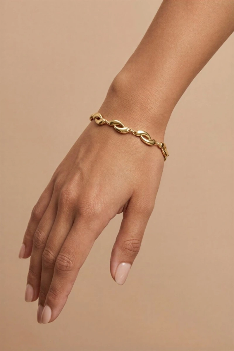 Çift Damla Model Düz Gold Altın Kaplama Bileklik