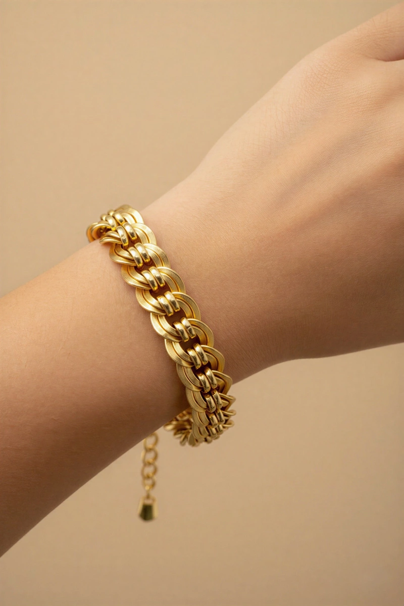 Çift Sıra Halka Geçme Model Gold Altın Kaplama Kuyumcu Bileklik