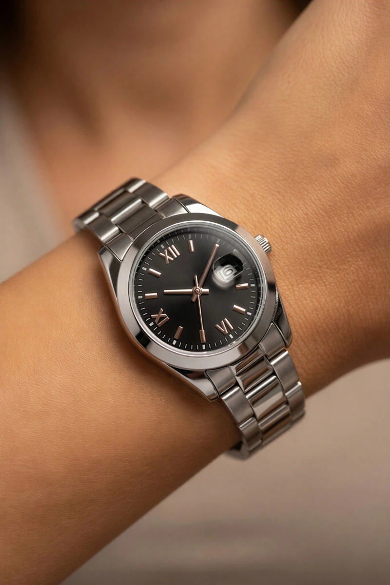 Roma Rakam Model Beyaz İçi Siyah Kadın Kol Saati