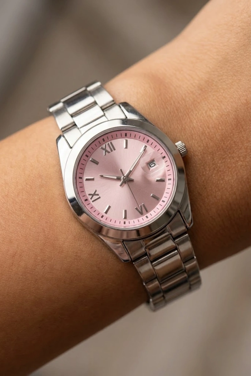 Roma Rakam Model Beyaz İçi Pembe Kadın Kol Saati