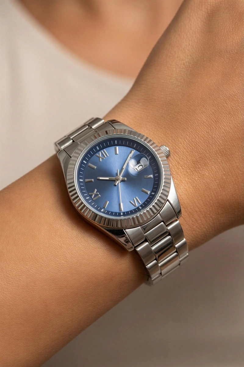 Roma Rakam Model Beyaz İçi Lacivert Kadın Kol Saati