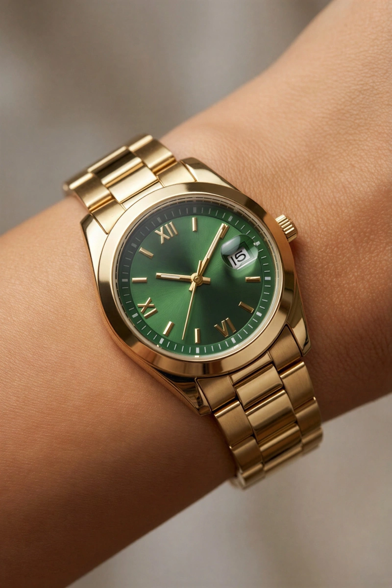 Roma Rakam Model Gold İçi Yeşil Kadın Kol Saati
