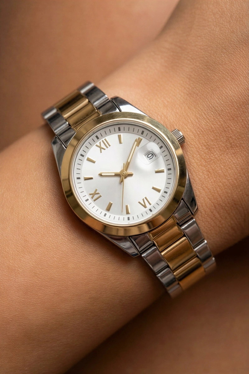 Roma Rakam Model Gold Gümüş İçi Beyaz Kadın Kol Saati