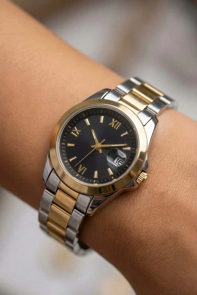 Roma Rakam Model Gold Gümüş İçi Siyah Kadın Kol Saati