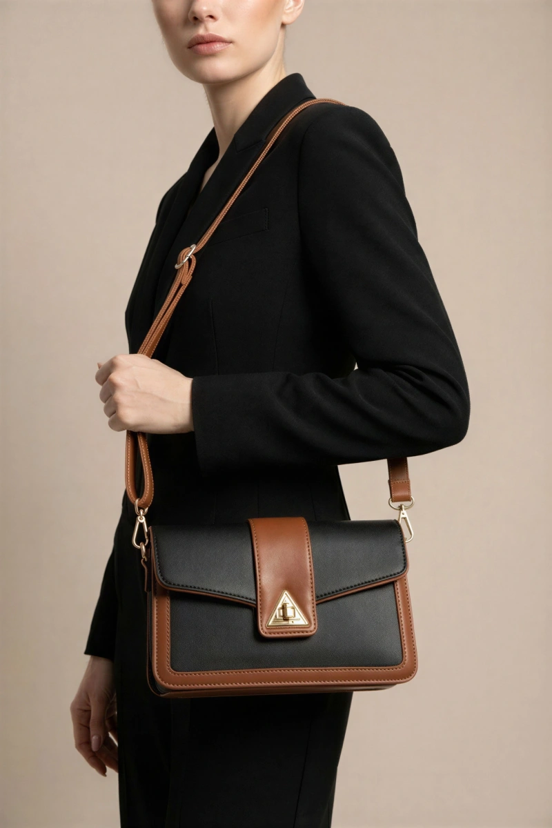 Üçgen Model Siyah Kahve Renk Kadın Çanta