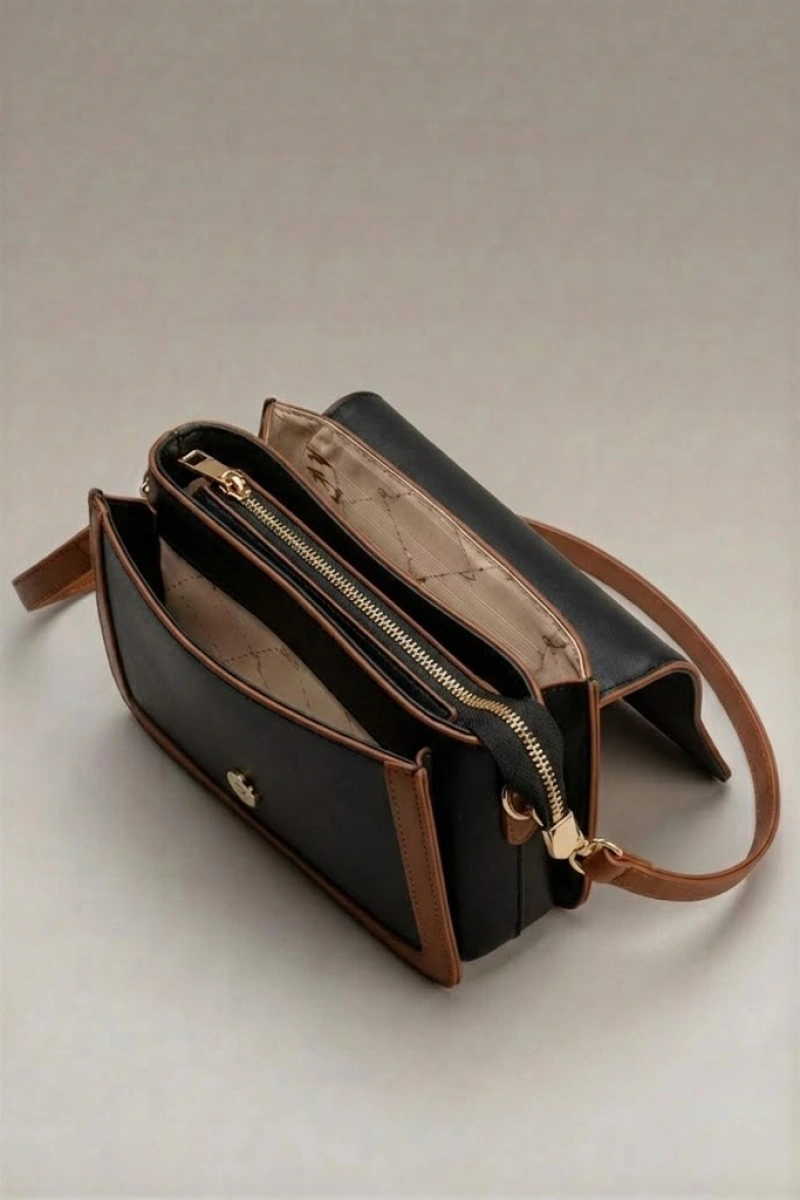 Üçgen Model Siyah Kahve Renk Kadın Çanta