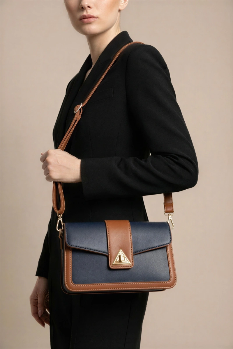 Üçgen Model Lacivert Taba Renk Kadın Çanta