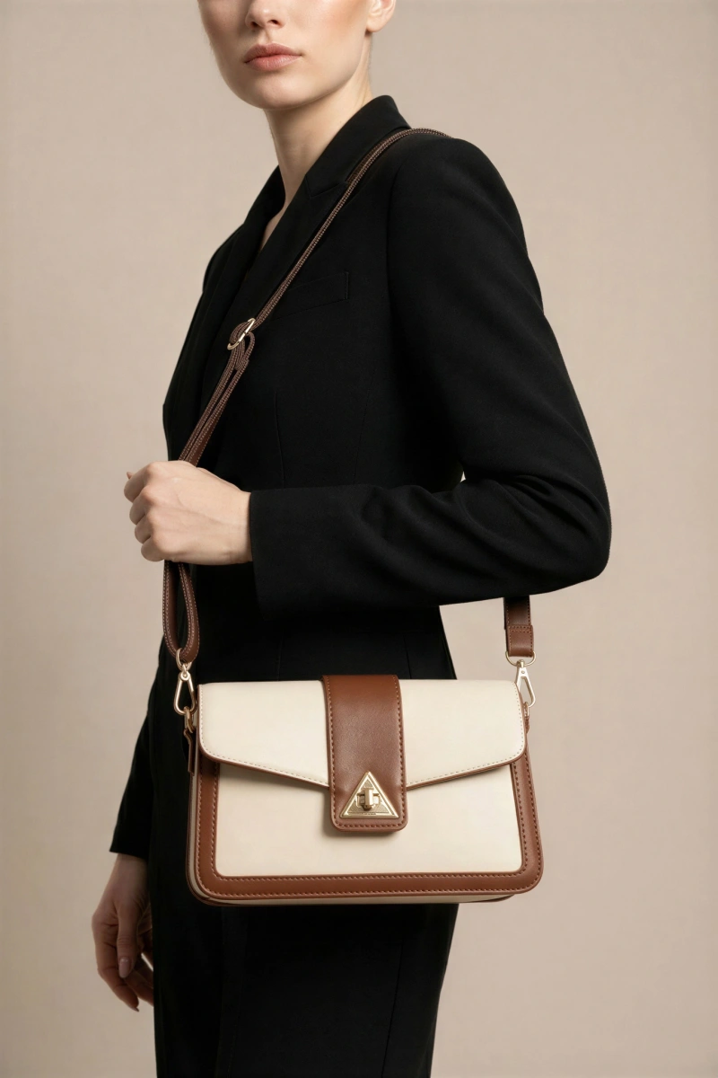Üçgen Model Ekru Taba Renk Kadın Çanta