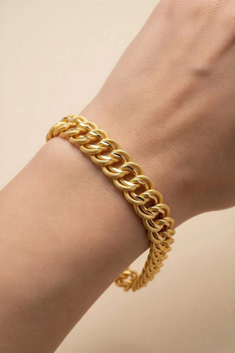 Uzay Yolu Model Çift Desen Gold Altın Kaplama Kuyumcu Bileklik