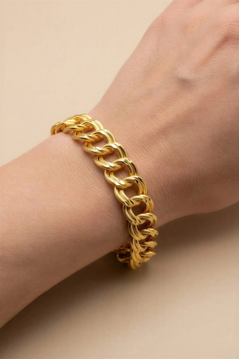 Uzay Yolu Çizgi Detay Gold Altın Kaplama Kuyumcu Bileklik