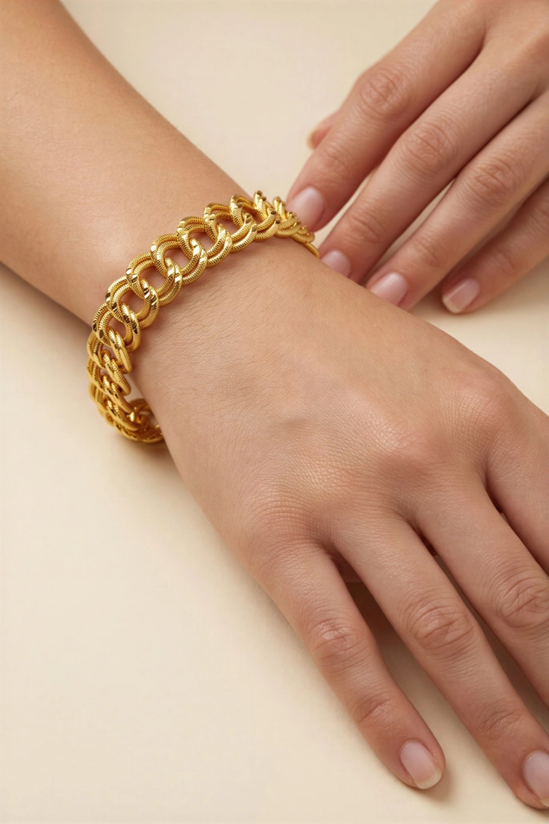 Uzay Yolu Sim Detay Gold Altın Kaplama Kuyumcu Bileklik