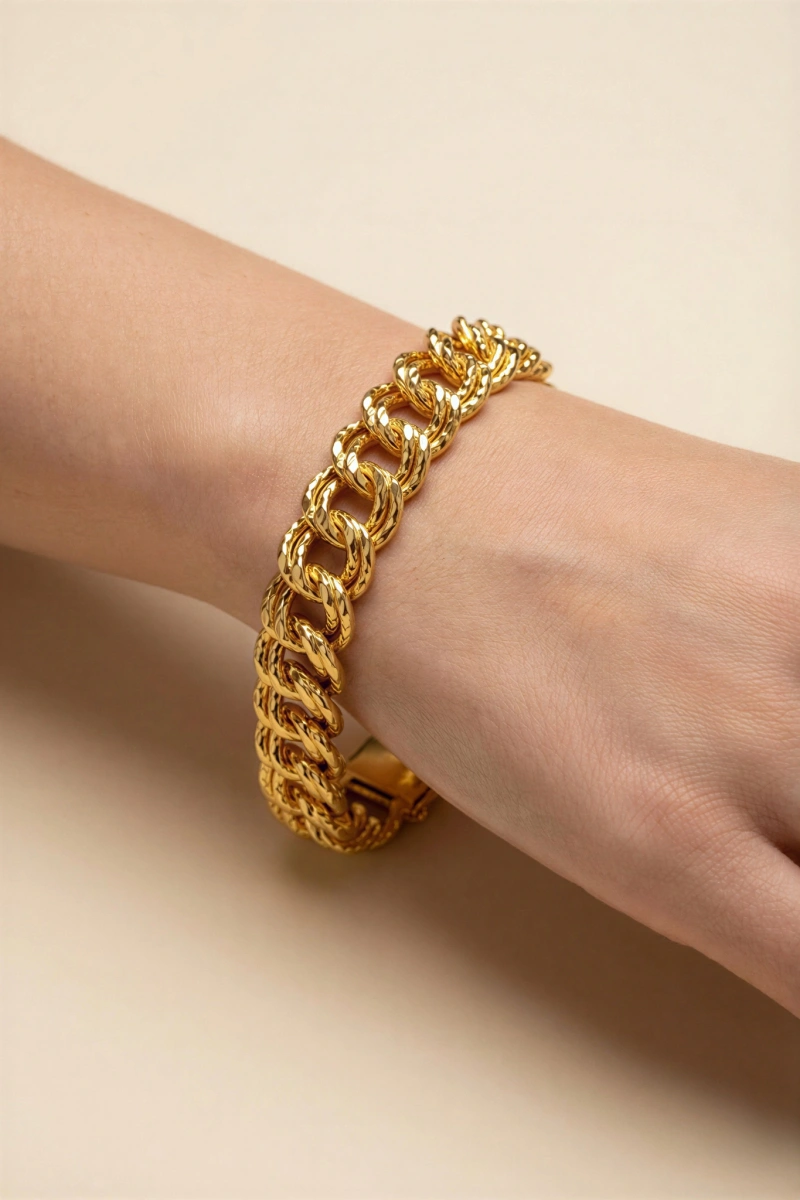 Uzay Yolu Dağınık Detay Gold Altın Kaplama Kuyumcu Bileklik