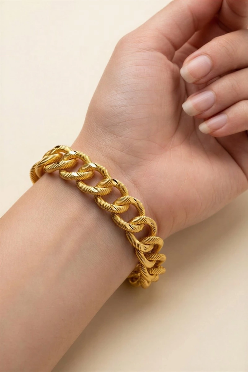 Uzay Yolu Model Sıralı Çizgi Detay Gold Altın Kaplama Kuyumcu Bileklik