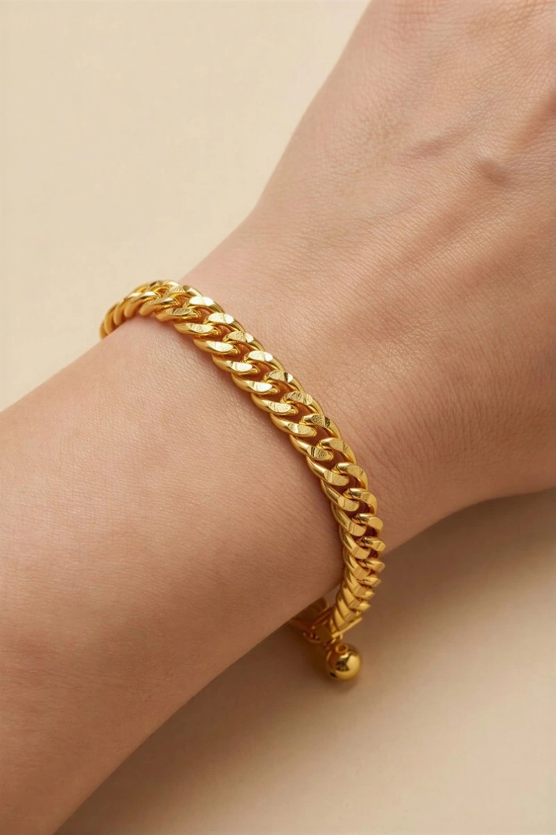 Sim Detay İnce Ezik Bağlı Model Gold Altın Kaplama Bileklik