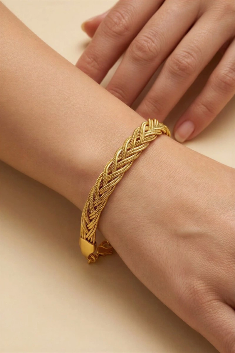 Tek Sıra Halat Model Gold Altın Kaplama Kuyumcu Bileklik