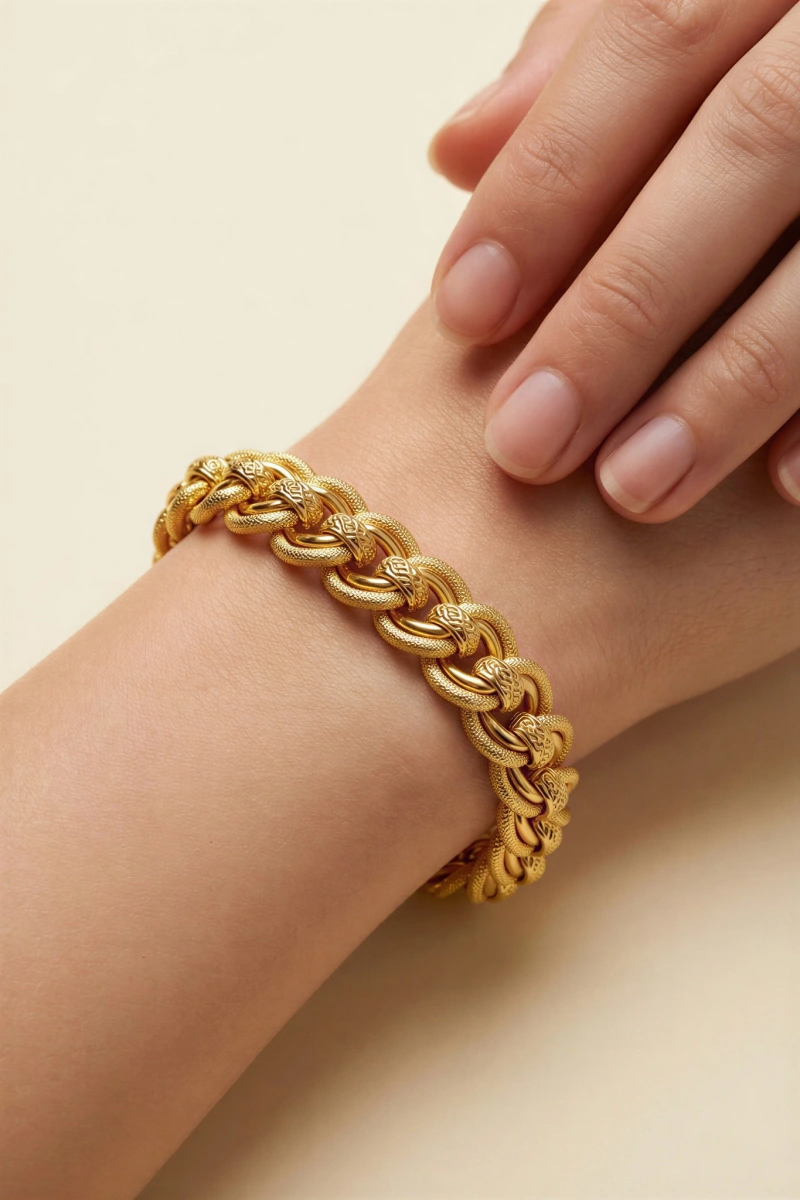 Uzay Yolu Model İç İçe Detay Gold Altın Kaplama Kuyumcu Bileklik