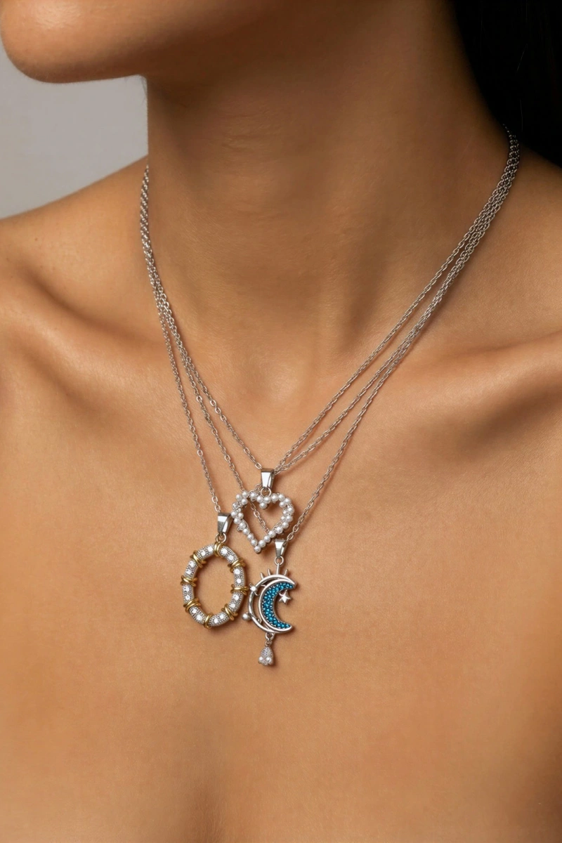 Üçlü İnci Taş Kolye Kombin