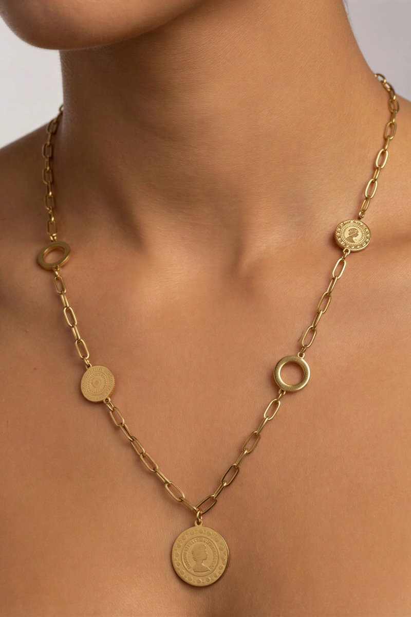 Elizabeth Sallantılı Model Gold Altın Kaplama Kolye