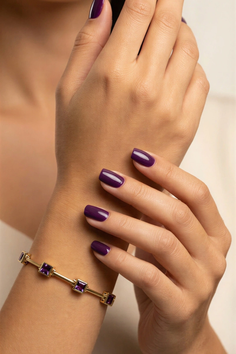 Mor Kare Geçişli Gold Altın Kaplama Bileklik