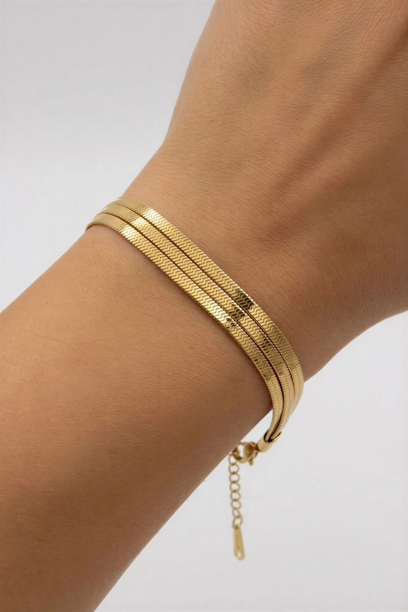 Üç Ezme İtalyan Zincir Gold Altın Kaplama Bileklik