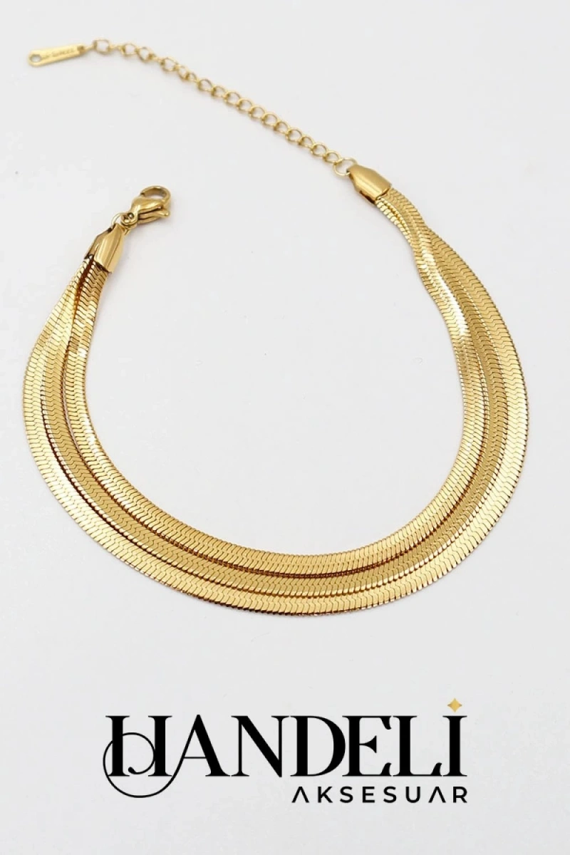 Üç Ezme İtalyan Zincir Gold Altın Kaplama Bileklik