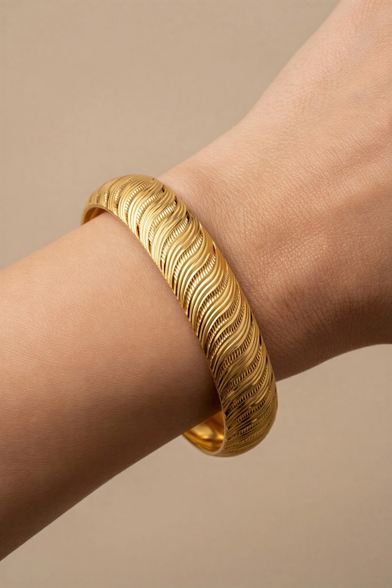 Sim Yaprak Model Gold Altın Kaplama Kuyum Bilezik