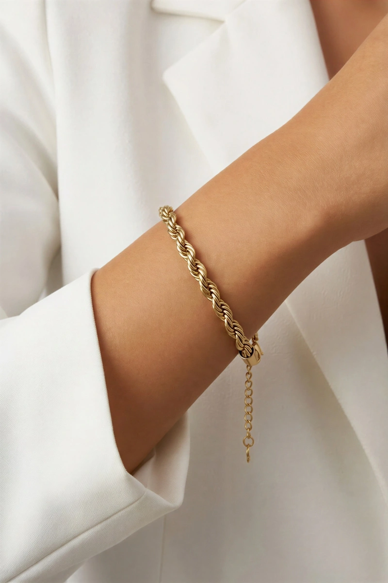 Burgu Zincir Kalın Gold Altın Kaplama Çelik Bileklik