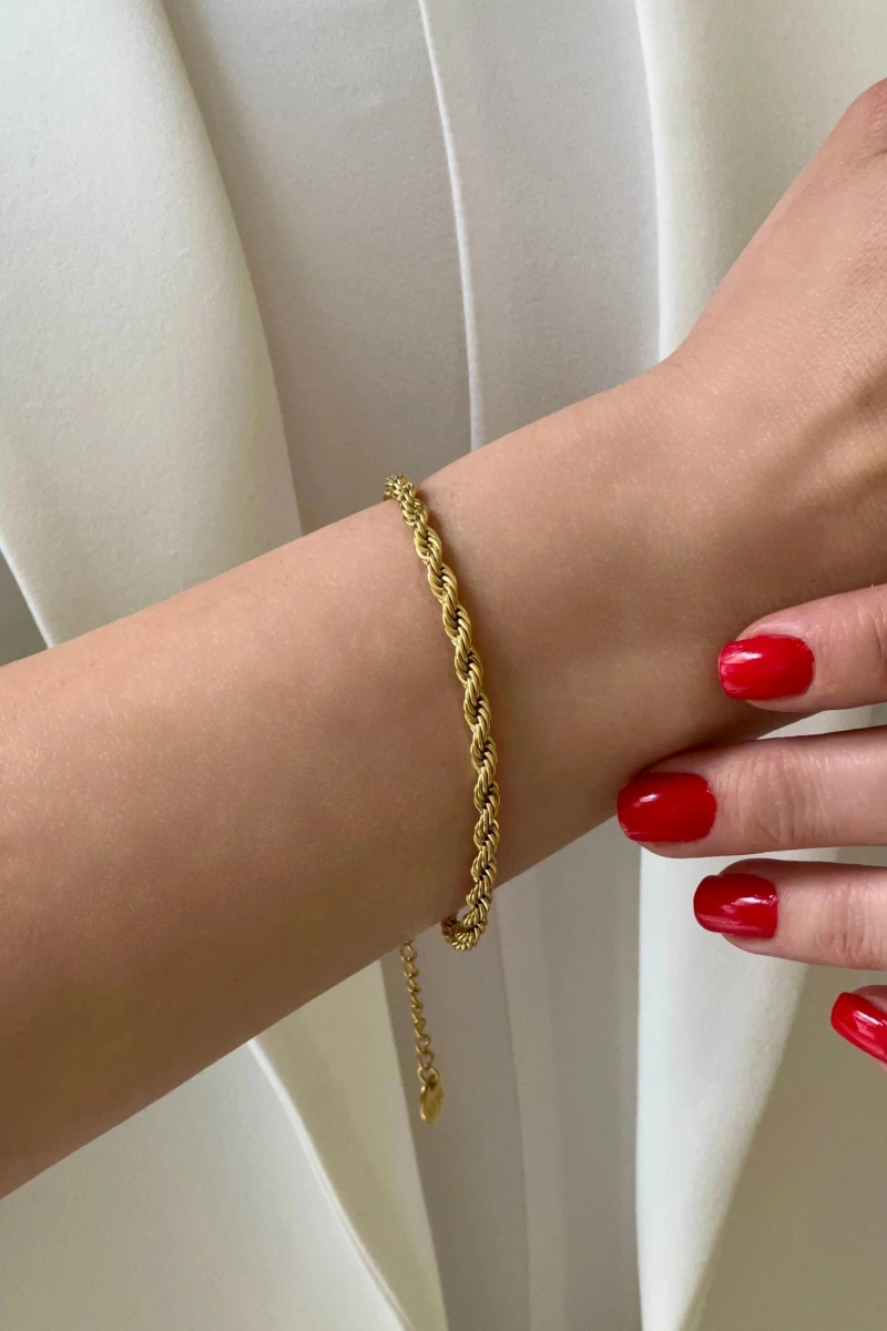 Burgu Zincir Orta Gold Altın Kaplama Çelik Bileklik