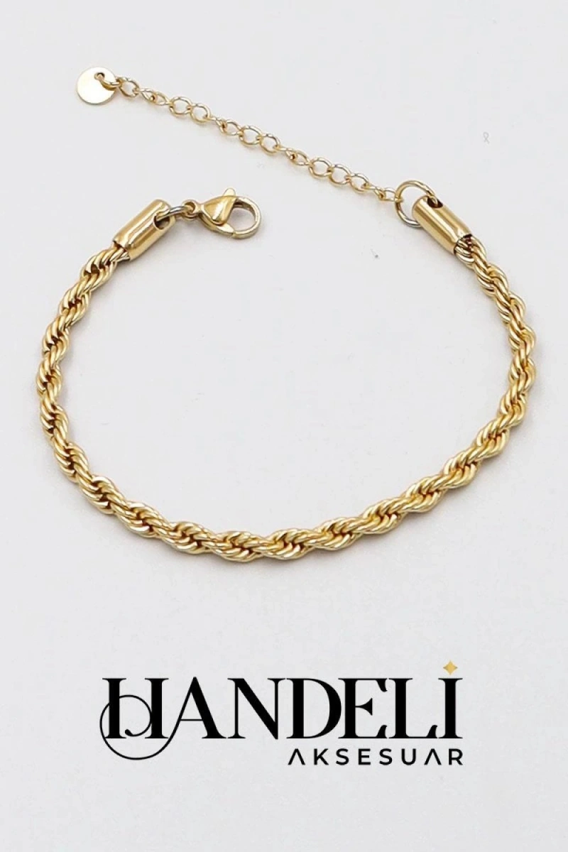 Burgu Zincir Orta Gold Altın Kaplama Çelik Bileklik