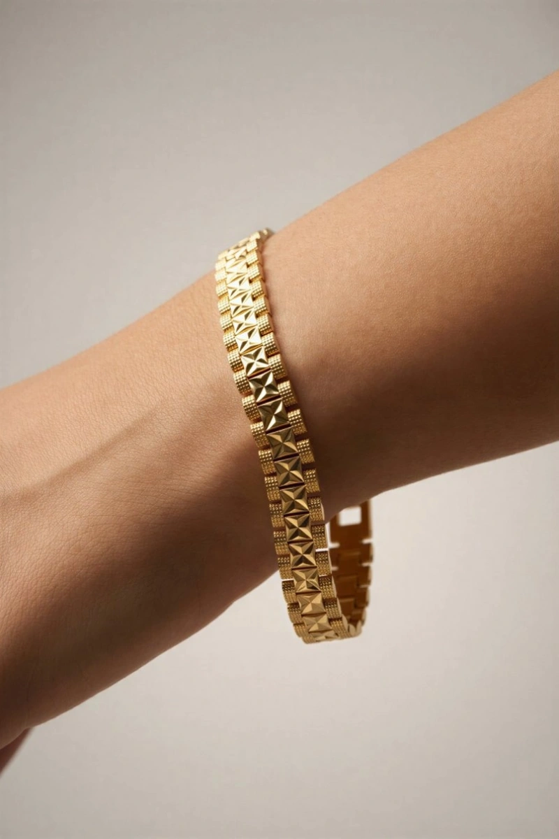 Rekson Model Çarpı Detay Gold Altın Kaplama Kuyumcu Bileklik