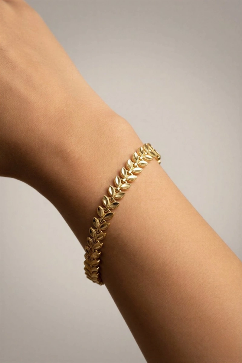 Yaprak Model Gold Altın Kaplama Kuyumcu Bileklik