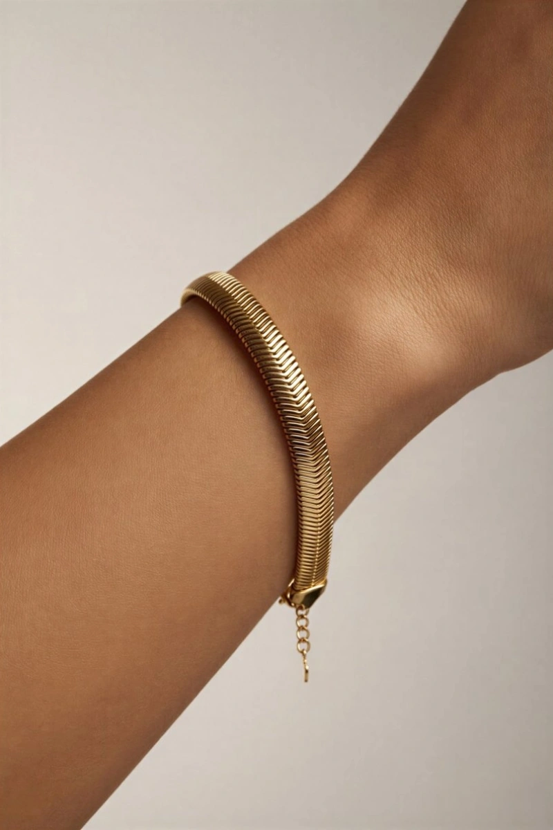 Bombeli İtalyan Model Gold Altın Kaplama Çelik Bileklik