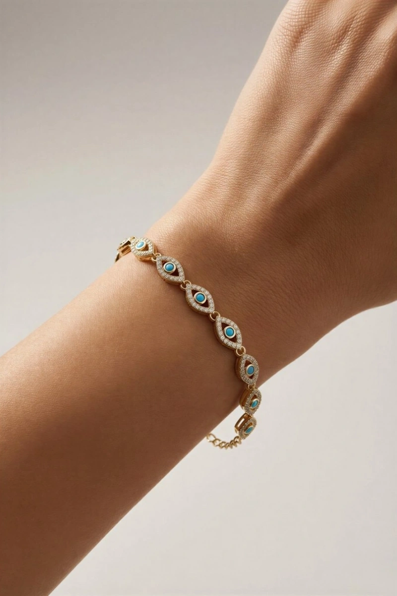 Taşlı Göz Model Gold Altın Kaplama Bileklik