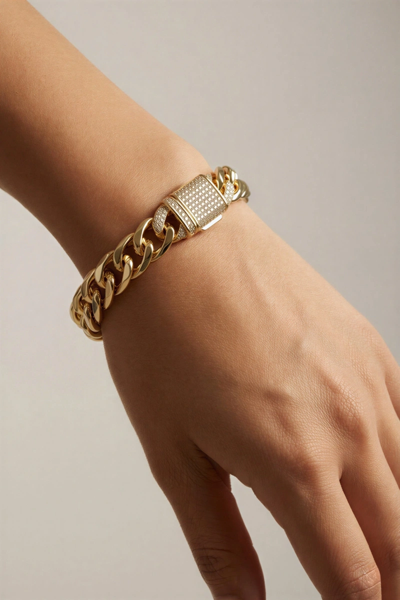 Kalın Ezik Bağlı Detay Gurmet Model Gold Altın Kaplama Bileklik