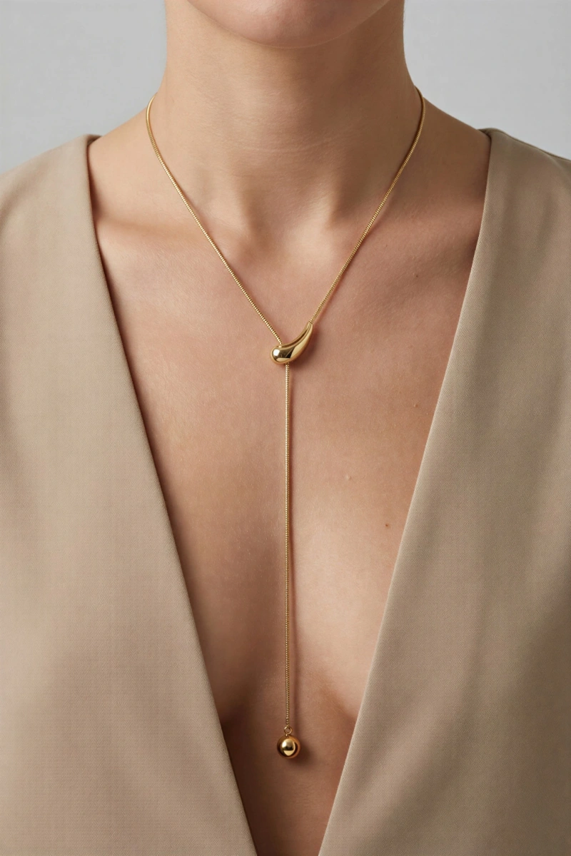 Asansör Detay Damla Model Gold Altın Kaplama Kolye