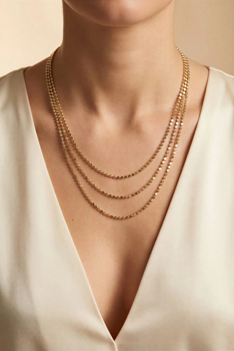 Pul Model Gold Altın Kaplama Üçlü Kolye