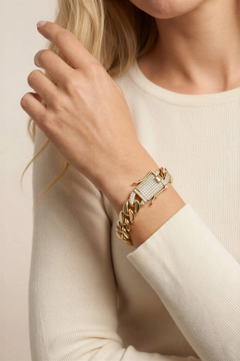 Kalın Taş Detay Gold Altın Kaplama Gurmet Bileklik