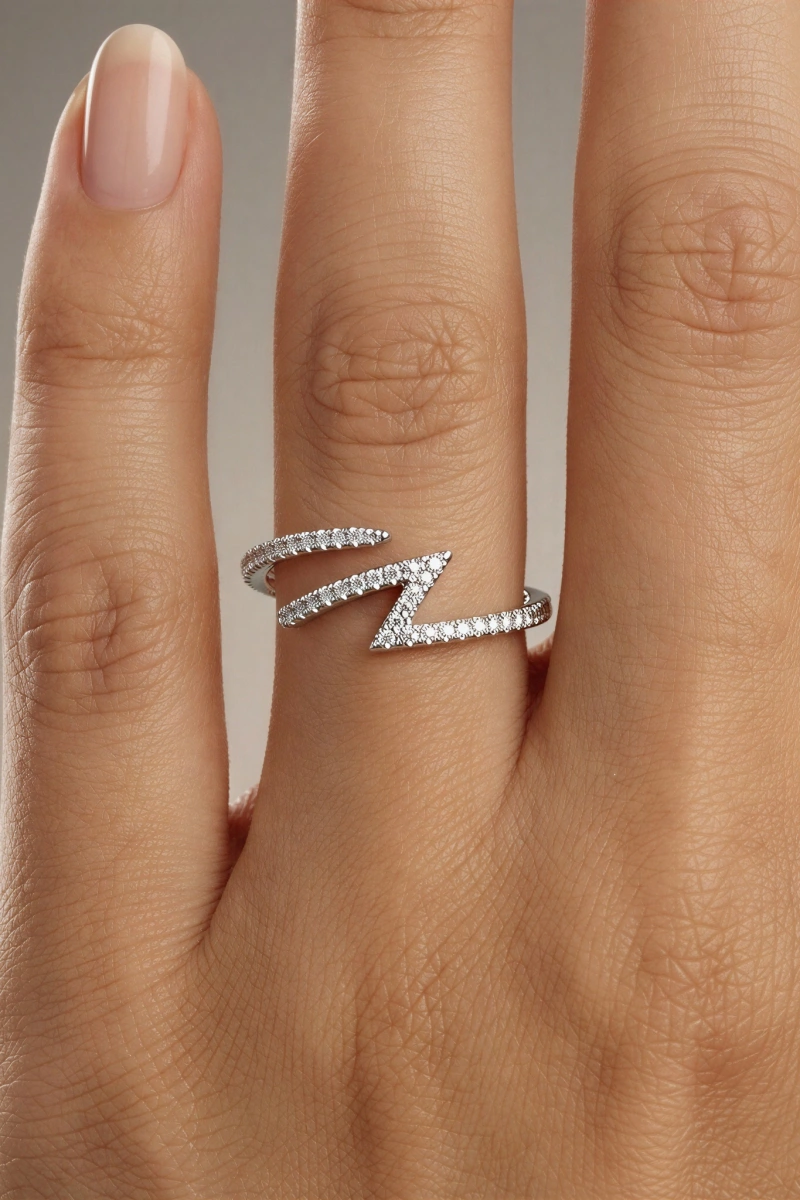 Şimşek Model Beyaz Altın Kaplama Yüzük