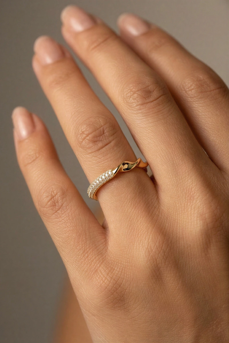 Yarı Sarmal Yarı Su Yolu Model Gold Altın Kaplama Yüzük