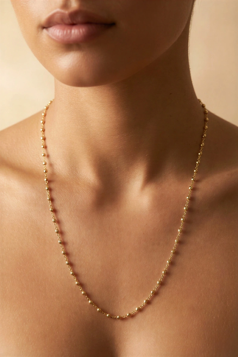 Düz Sıralı Top Model Gold Altın Kaplama Kolye