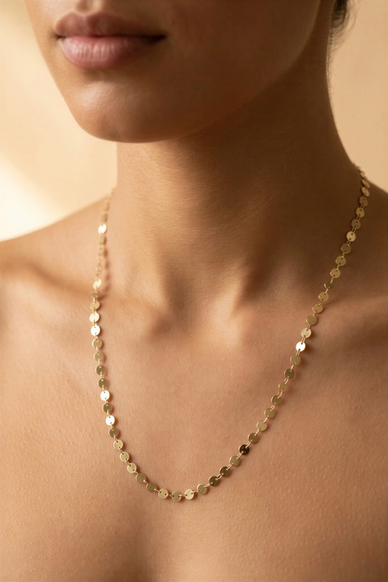 Düz Sıralı Pul Model Gold Altın Kaplama Kolye