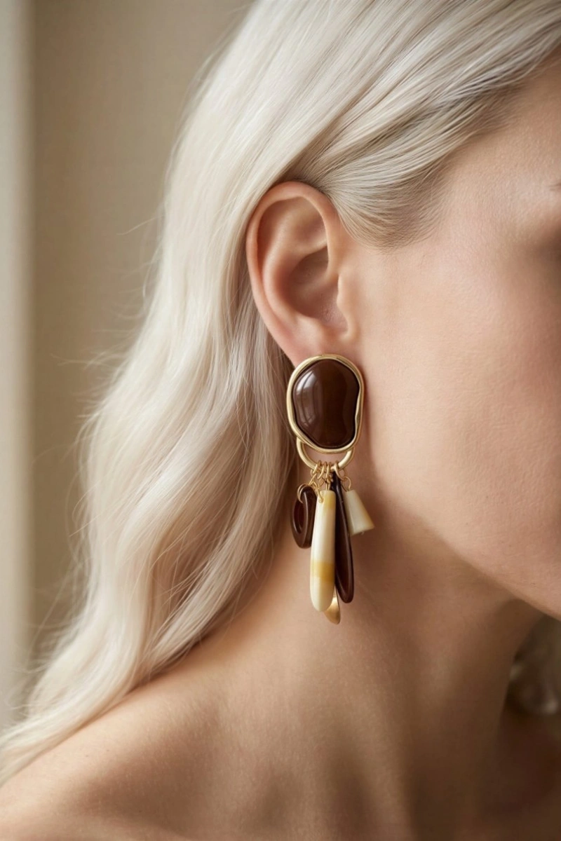 Kahverengi Sarkıt Model Gold Altın Kaplama Küpe