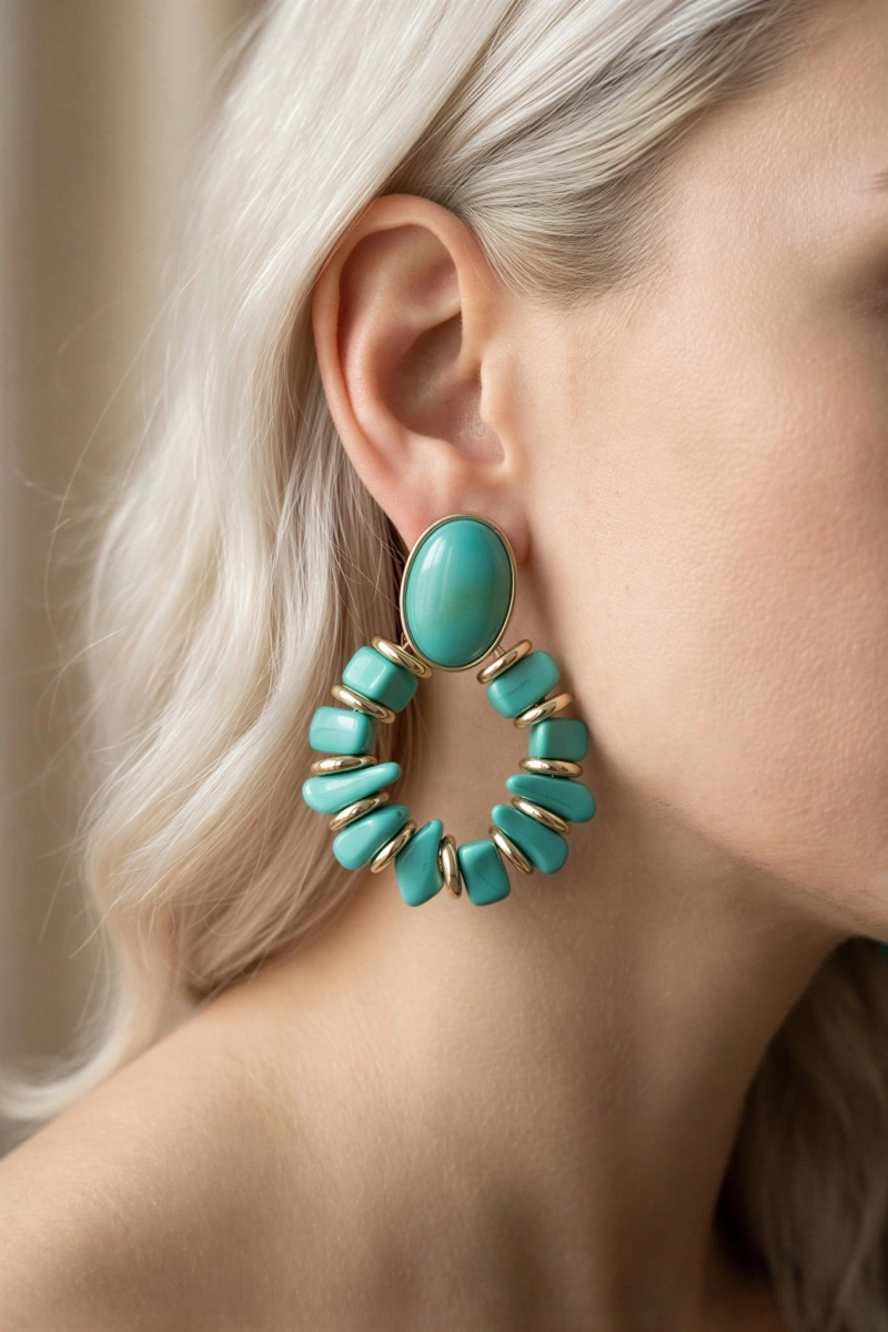 Mavi Boncuk Model Gold Altın Kaplama Küpe