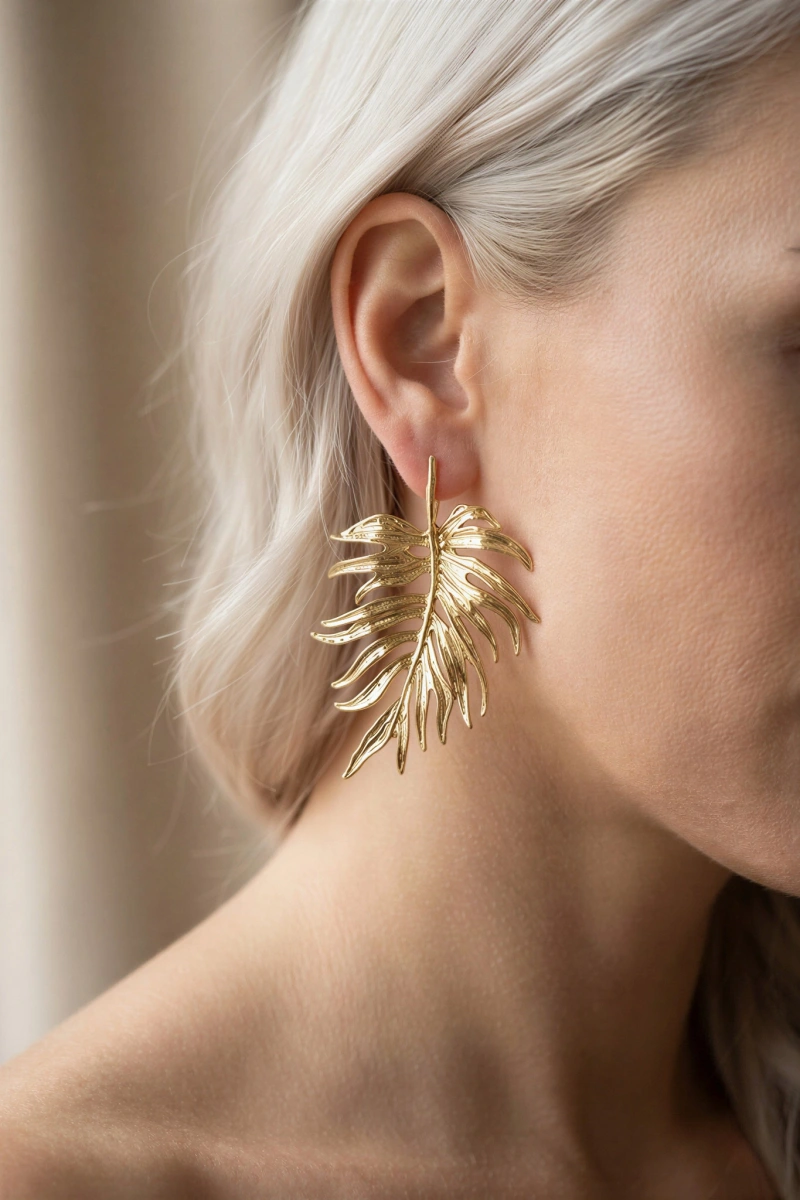 Sarı Yaprak Model Gold Altın Kaplama Küpe