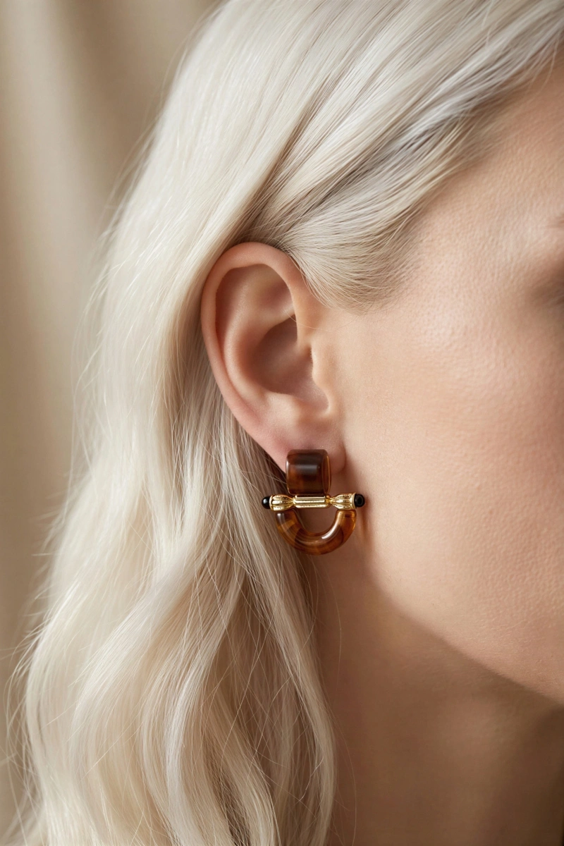 Kahve Kare Model Gold Altın Kaplama Küpe