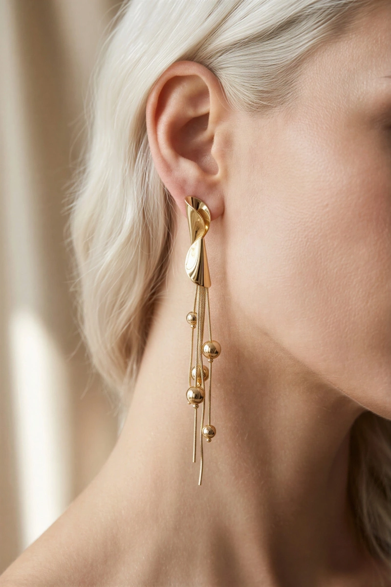 Sarkıt Dorika Model Gold Altın Kaplama Küpe