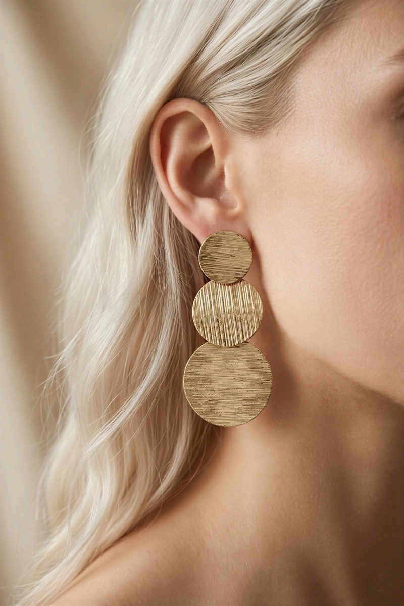 Sarkıt Desenli Halka Model Gold Altın Kaplama Küpe