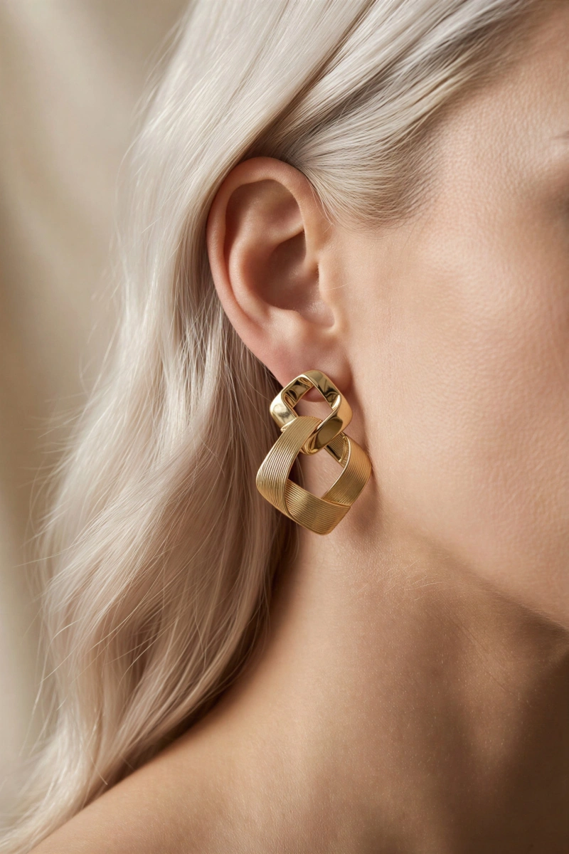 Sarkıt Kare Model Gold Altın Kaplama Küpe